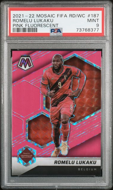 Romelu Lukaku 2021 Panini Mosaic World Cup Pink Fluorescent Card #187 PSA 9 1/10-Powers Sports Memorabilia