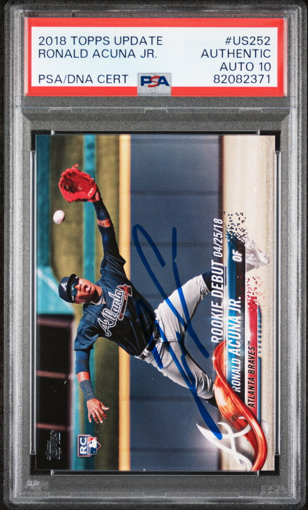 Ronald Acuna Jr 2018 Topps Update Signed Rookie Card #US252 Auto PSA 1