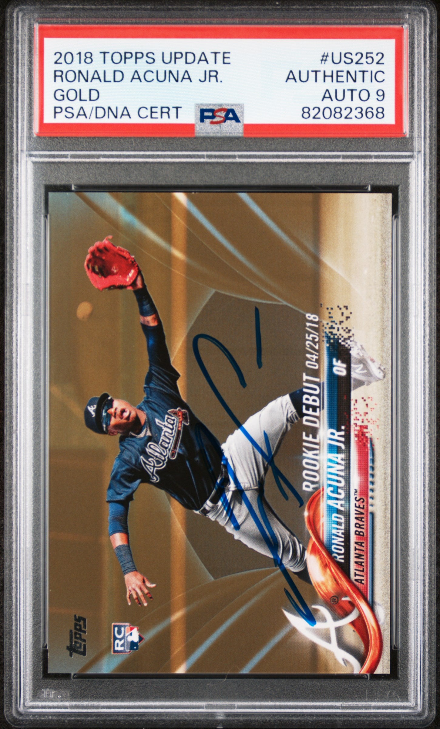 Ronald Acuna Jr 2018 Topps Update Gold Rookie Card #US252 Auto PSA 9 5