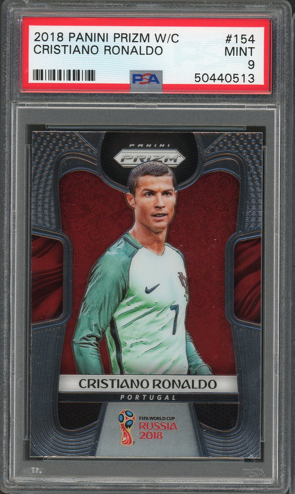 Cristiano Ronaldo Portugal 2018 Panini Prizm World Cup Soccer Card #154  Graded PSA 9 MINT