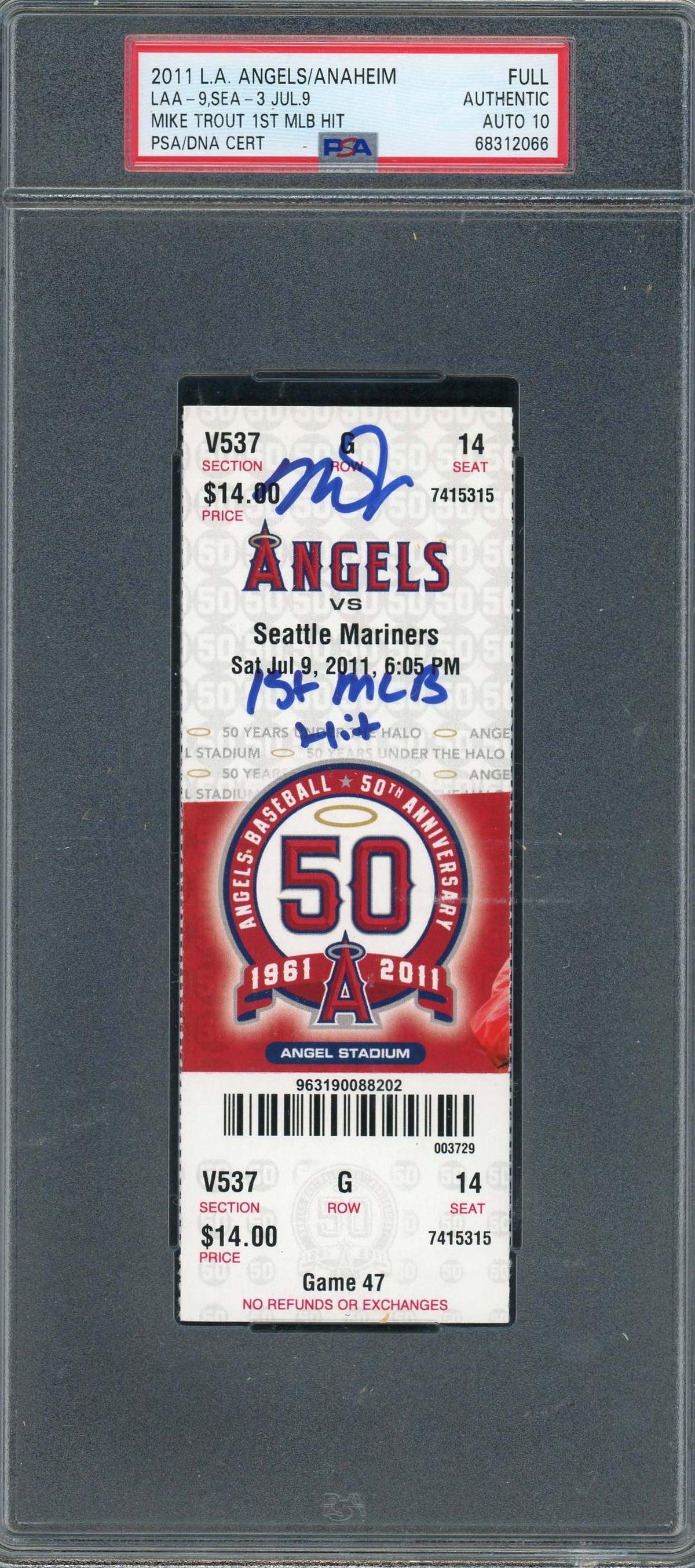 Mike Trout Signed Jersey Psa/dna Auto 10 Los Angeles Angels 