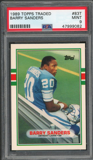 Barry Sanders 1989 Topps Traded Football Rookie Card RC #83T Graded PSA 9-Powers Sports Memorabilia