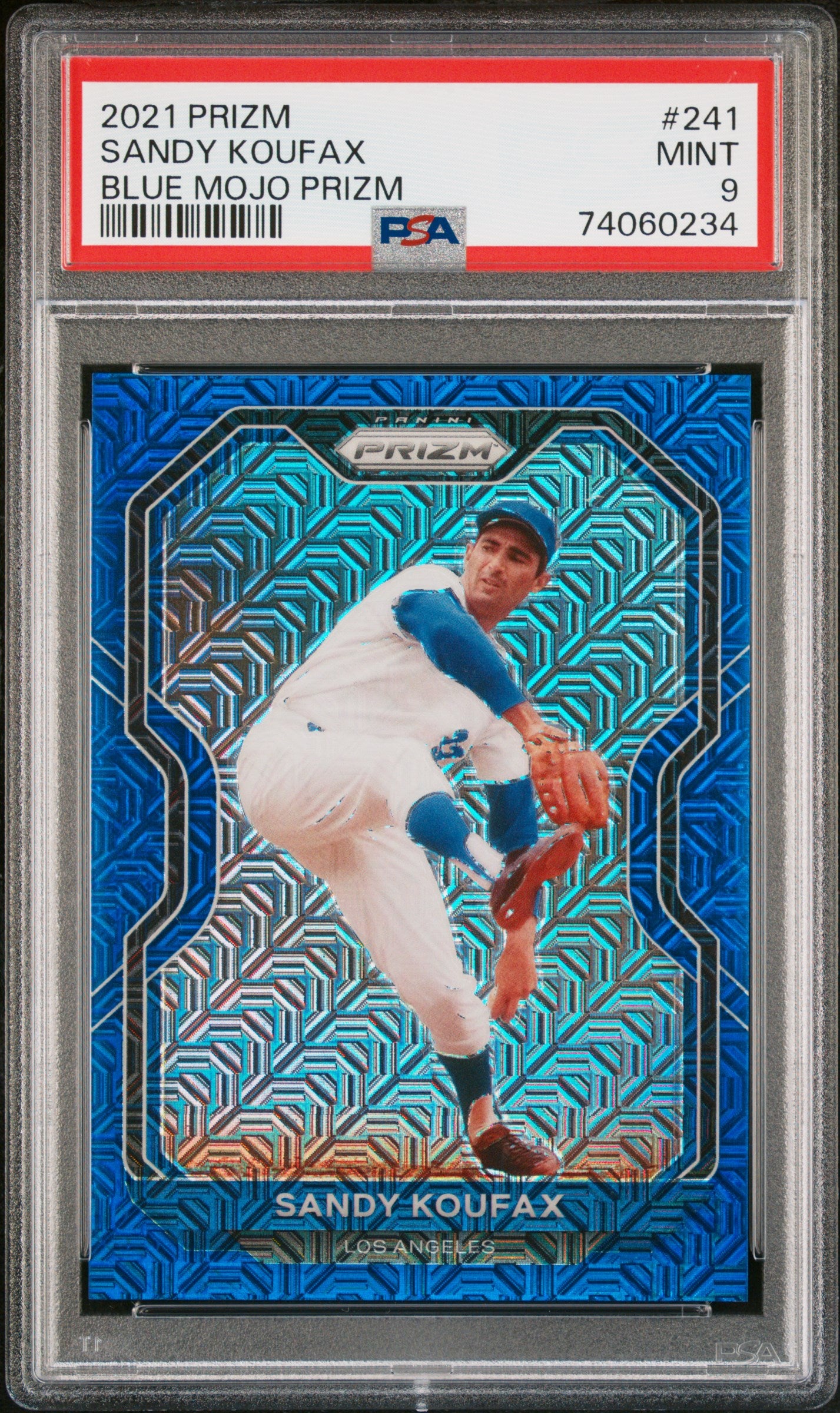 Sandy Koufax 2021 Panini Prizm Blue Mojo Baseball Card #241 Graded PSA 9 122/199-Powers Sports Memorabilia