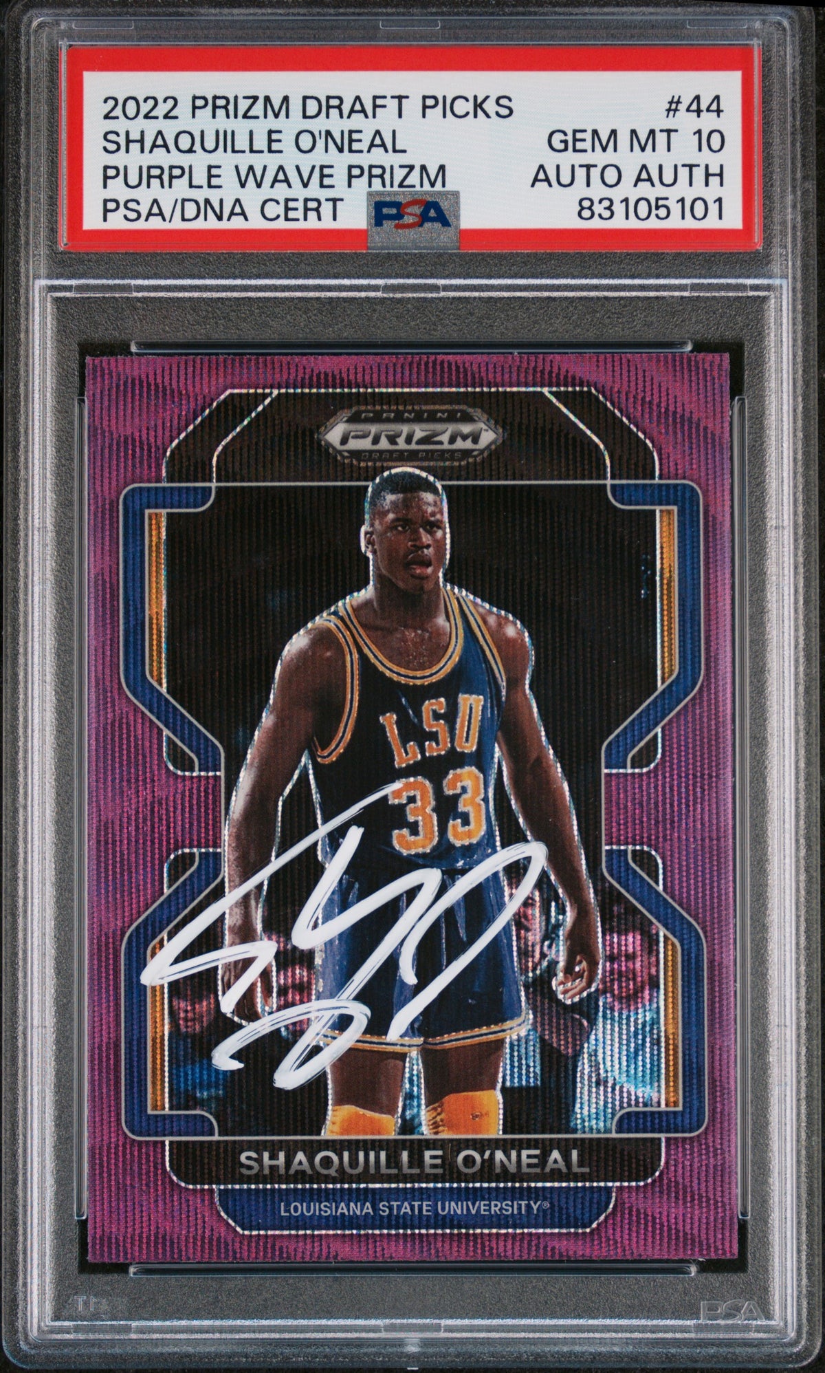Shaquille O'Neal 2022 Panini Prizm DP Purple Wave Signed Card #44 Auto