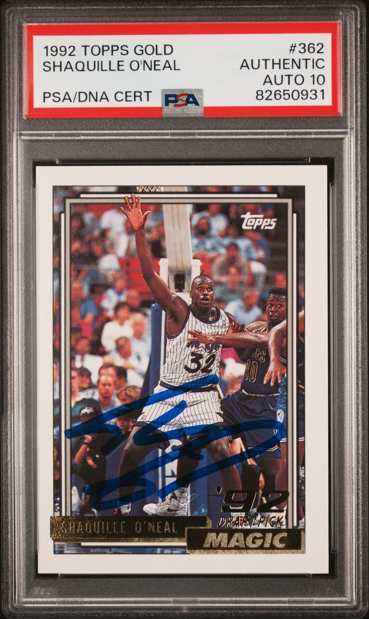 Shaquille O'Neal 1992 Topps Gold Signed Rookie Card #362 Auto PSA 10 8