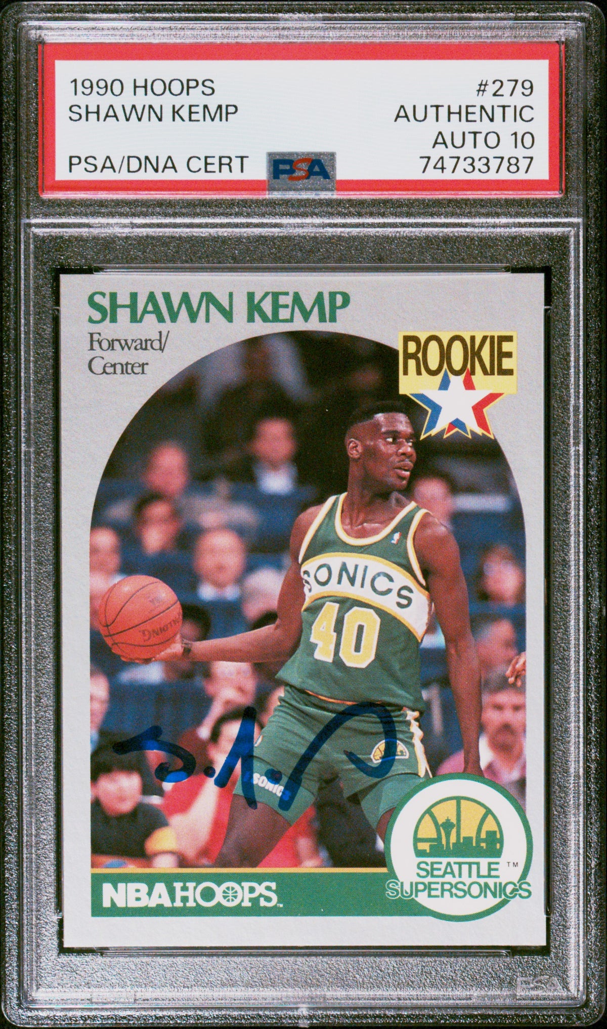 Shawn Kemp 1990 Hoops Basketball Signed Rookie Card RC 279 Auto Grade