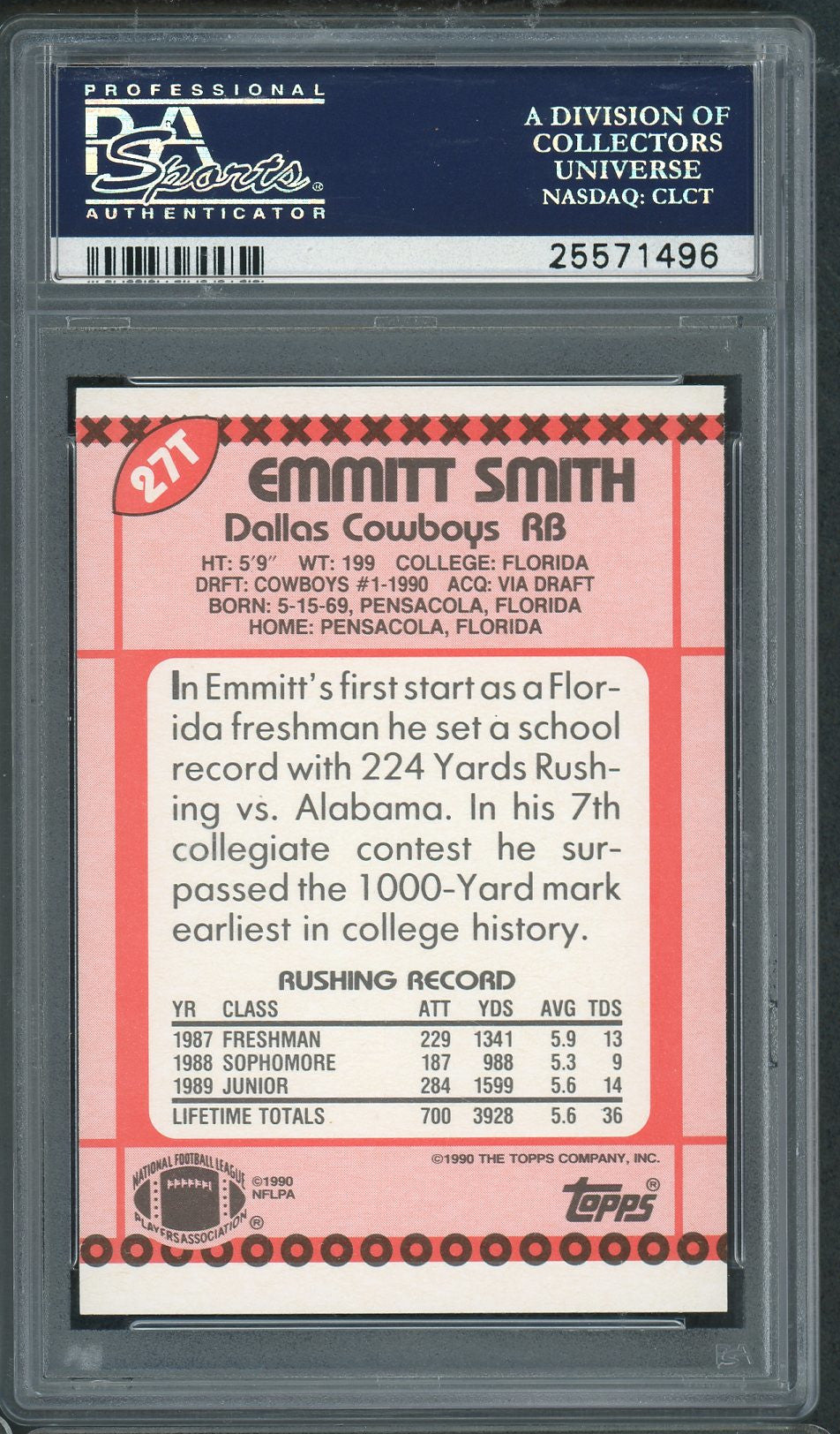 Emmitt Smith 1990 Topps Traded Football Rookie Card RC #27T Emmitt Smith 1990 Topps Traded Football Rookie Card RC #27T