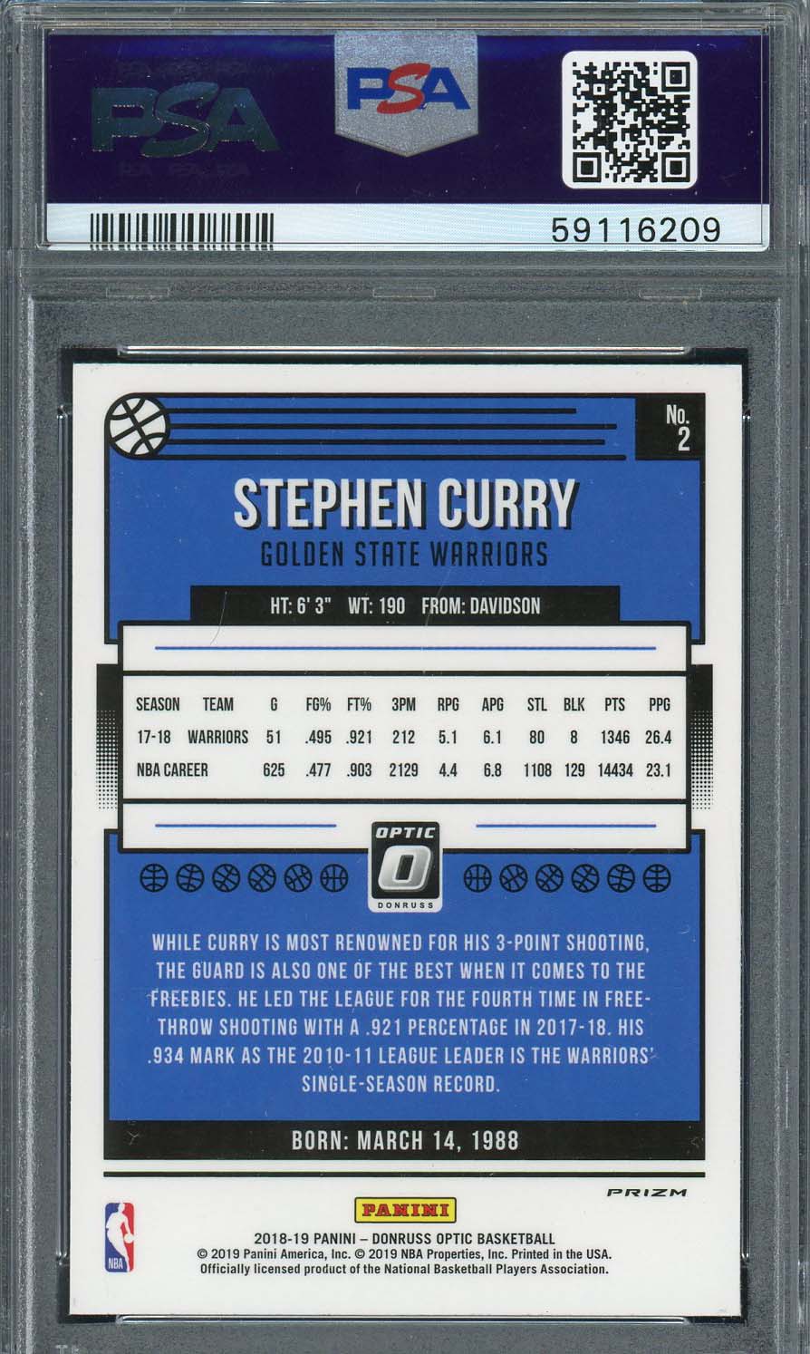 Stephen Curry 2018 Panini Donruss Optic Hologram Basketball Card #2 PS