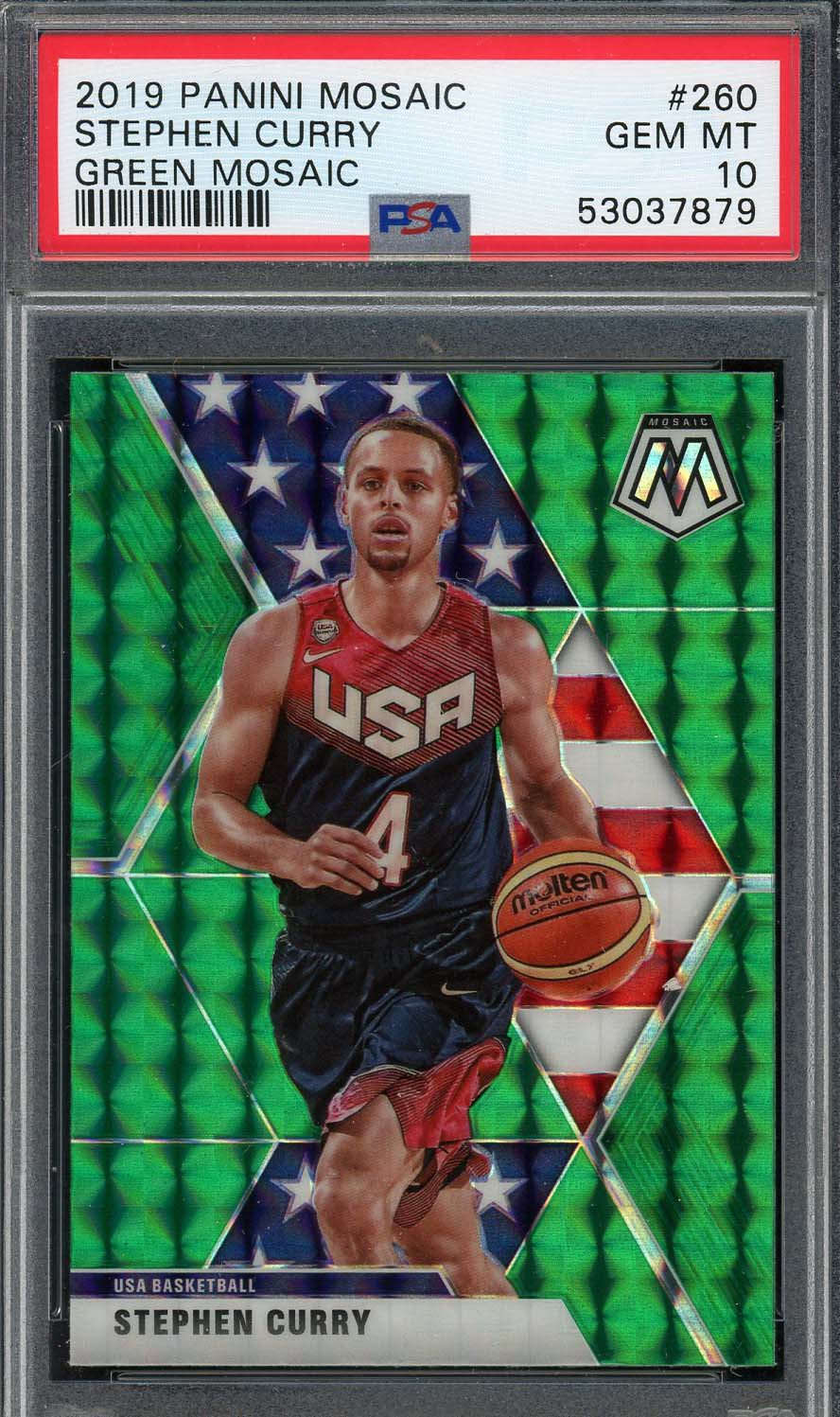 Stephen Curry 2019 Panini Mosaic Green Mosaic Basketball Card #260 PSA 10-Powers Sports Memorabilia