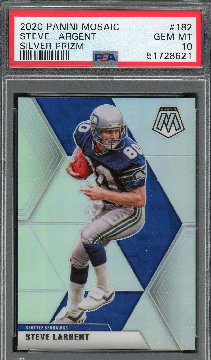 Steve Largent 2020 Panini Mosaic Silver Prizm Football Card #182 Graded PSA 10-Powers Sports Memorabilia