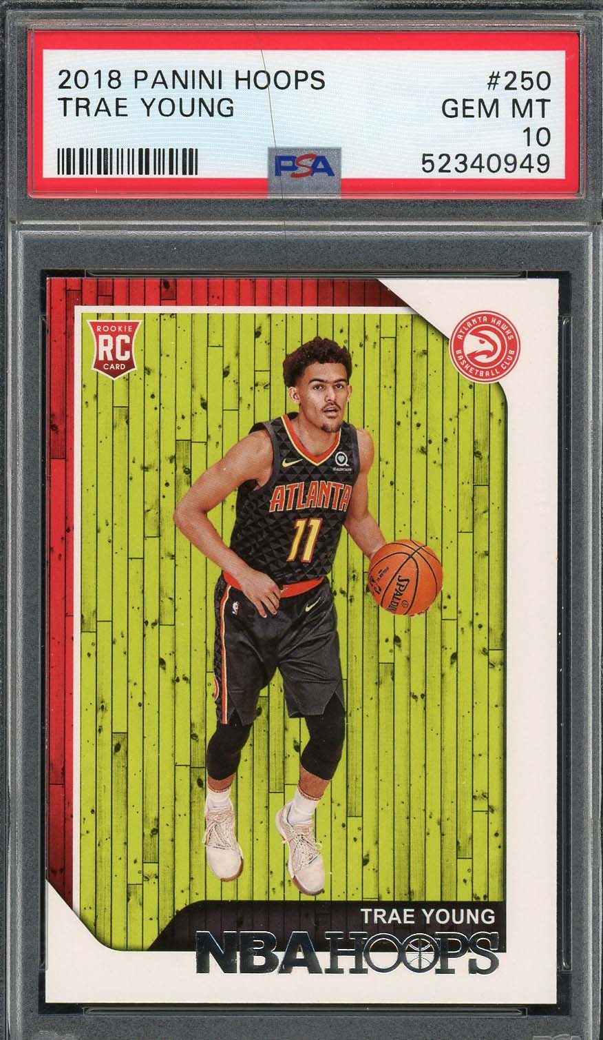 Trae Young 2018 Panini Hoops Basketball Rookie Card RC #250 Graded PSA 10