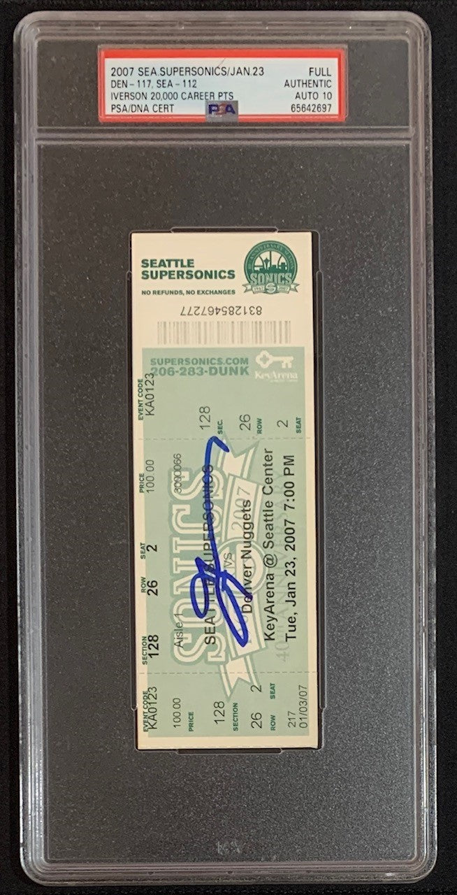 Allen Iverson Autographed 20000 Career Points Signed Basketball Ticket Auto Graded PSA 10 65642697-Powers Sports Memorabilia