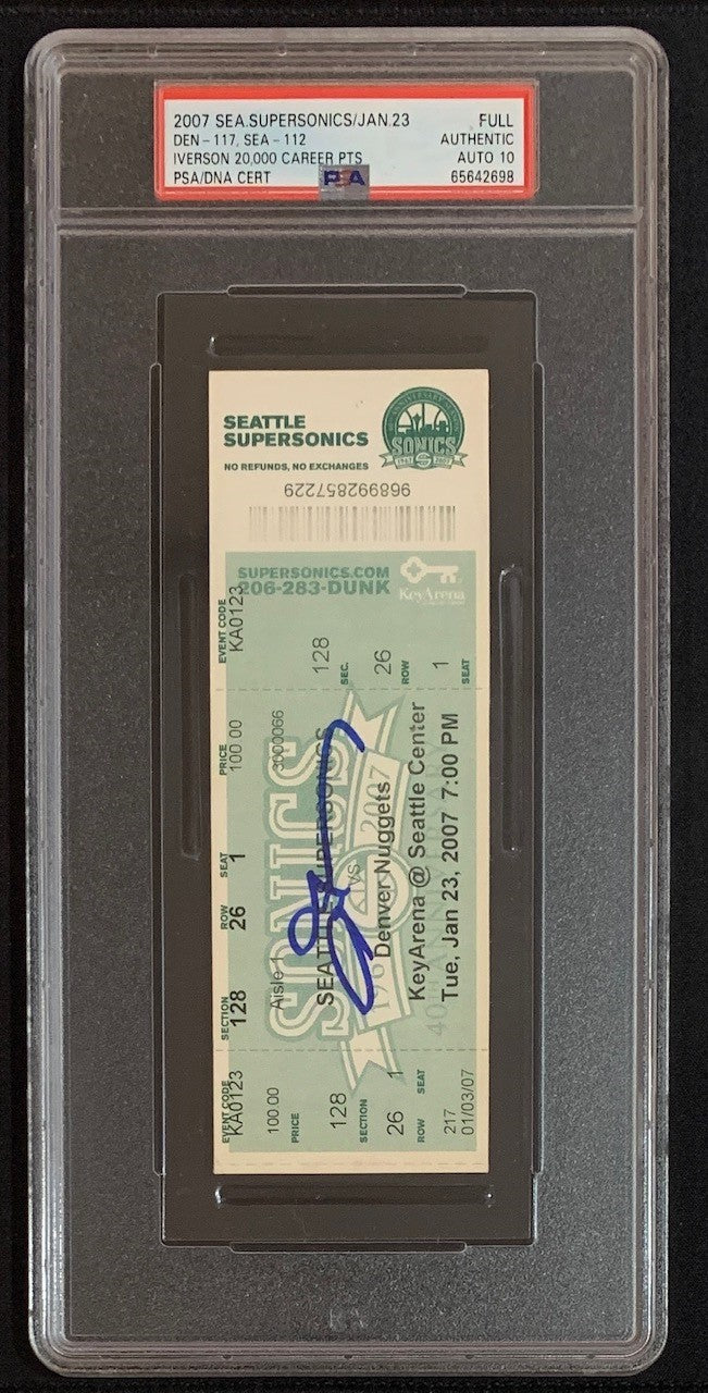 Allen Iverson Autographed 20000 Career Points Signed Basketball Ticket Auto Graded PSA 10 65642698-Powers Sports Memorabilia