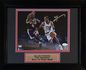 Allen Iverson Autographed Philadelphia 76ers Signed Basketball 16x20 Framed Photo vs. Kobe Bryant JSA COA-Powers Sports Memorabilia