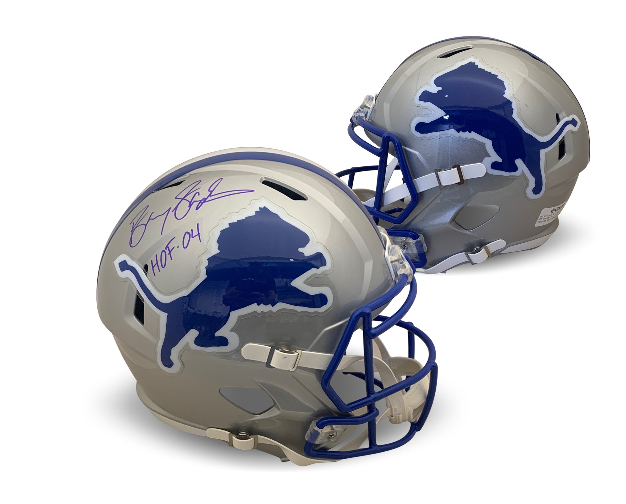 Barry Sanders Autographed Detroit Lions Signed Full Size Replica Football Helmet Hall of Fame HOF 2004 JSA COA-Powers Sports Memorabilia