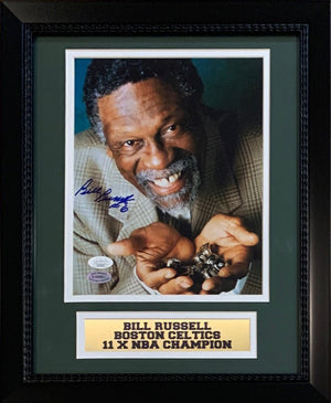 Bill Russell Autographed Boston Signed Basketball 8x10 Framed Rings Photo JSA COA-Powers Sports Memorabilia