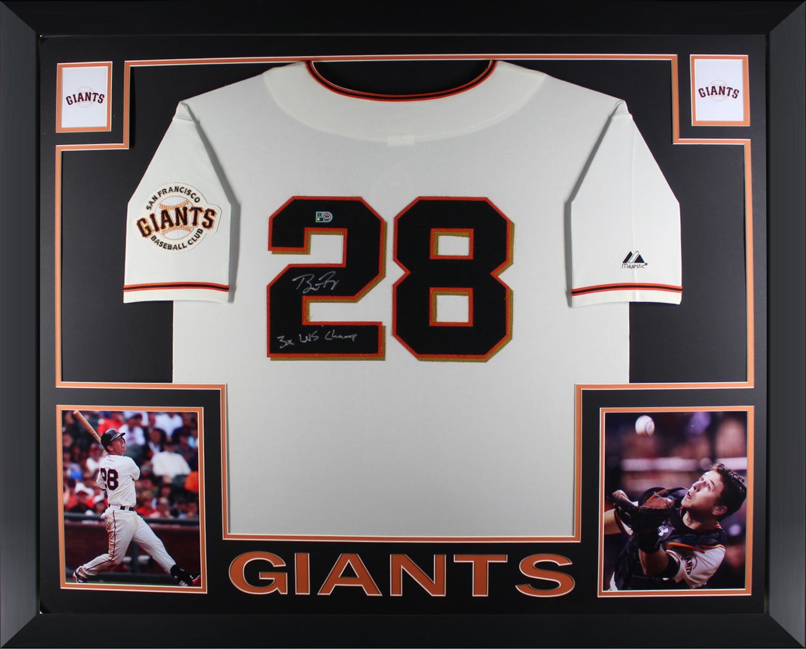 Buster Posey Autographed San Francisco Signed Majestic Cream Framed Jersey 3 x World Series Champion MLB Authenticated COA-Powers Sports Memorabilia