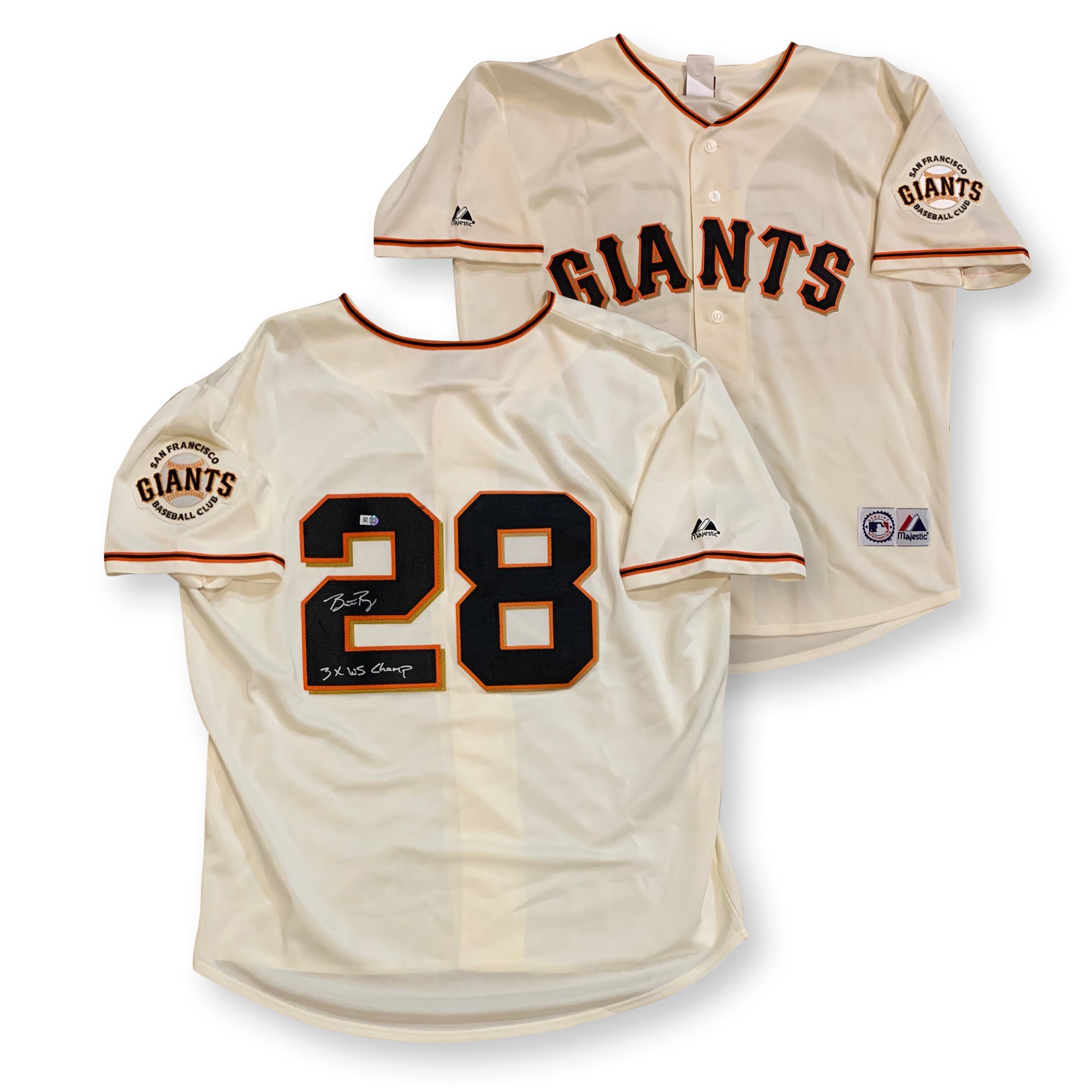 Buster Posey Autographed San Francisco Giants Signed Majestic Cream Jersey 3 x World Series Champion MLB Authenticated COA-Powers Sports Memorabilia