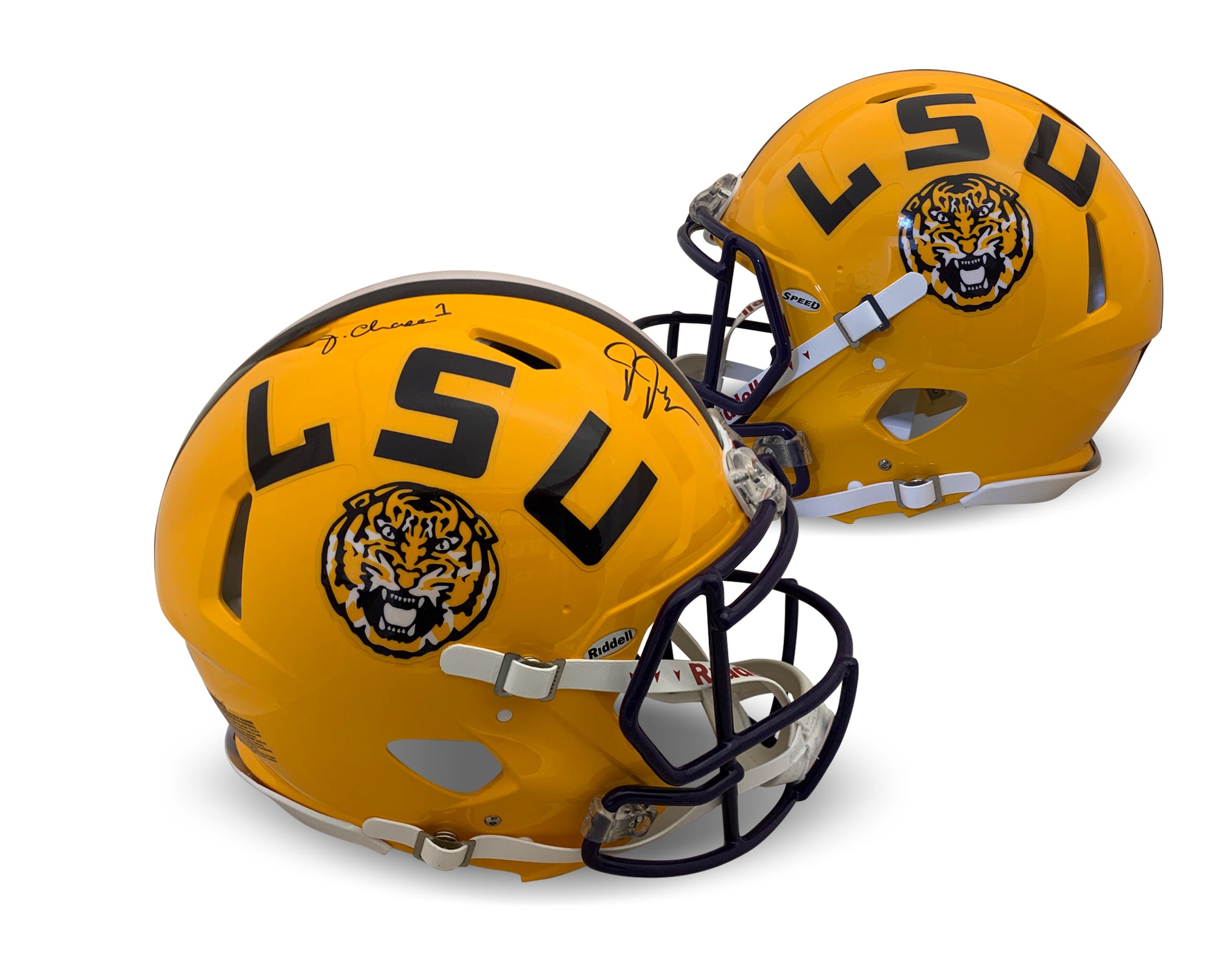 Ja'Marr Chase and Justin Jefferson Autographed LSU Tigers Signed Football Full Size Authentic Helmet Beckett COA-Powers Sports Memorabilia