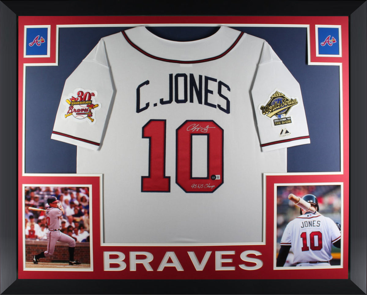 Chipper Jones Autographed Atlanta Braves 1995 World Series Signed Majestic  Baseball Framed Jersey Beckett COA