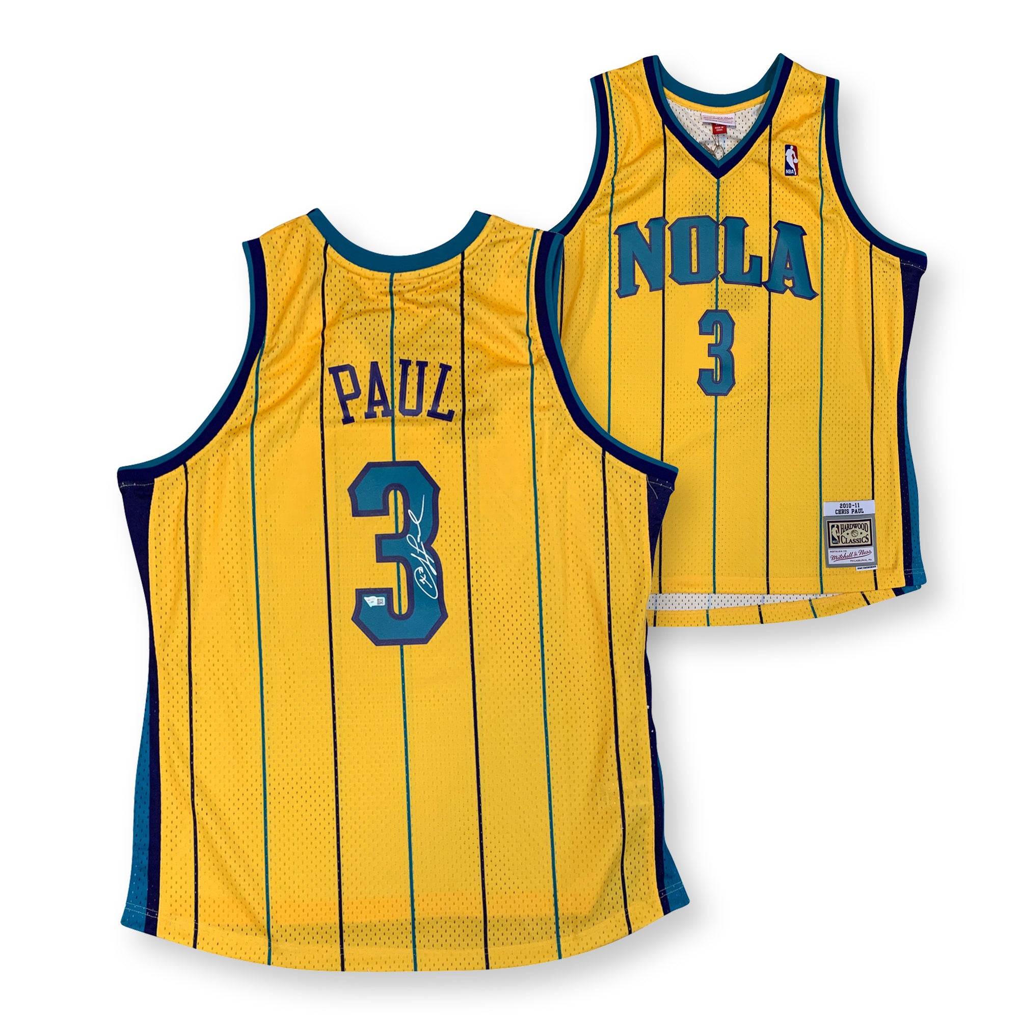 Chris Paul Autographed New Orleans Hornets Mitchell & Ness Swingman Signed Basketball Jersey Fanatics Authentic COA Yellow-Powers Sports Memorabilia