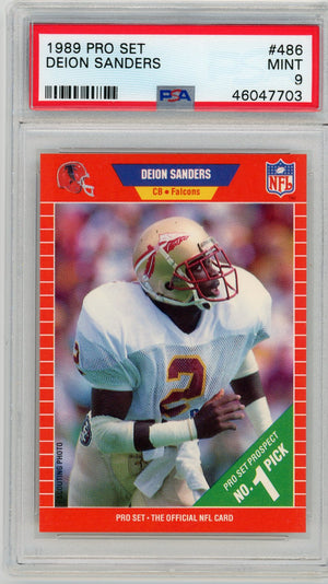 Deion Sanders 1989 Pro Set Football Rookie Card RC #486 Graded PSA 9-Powers Sports Memorabilia