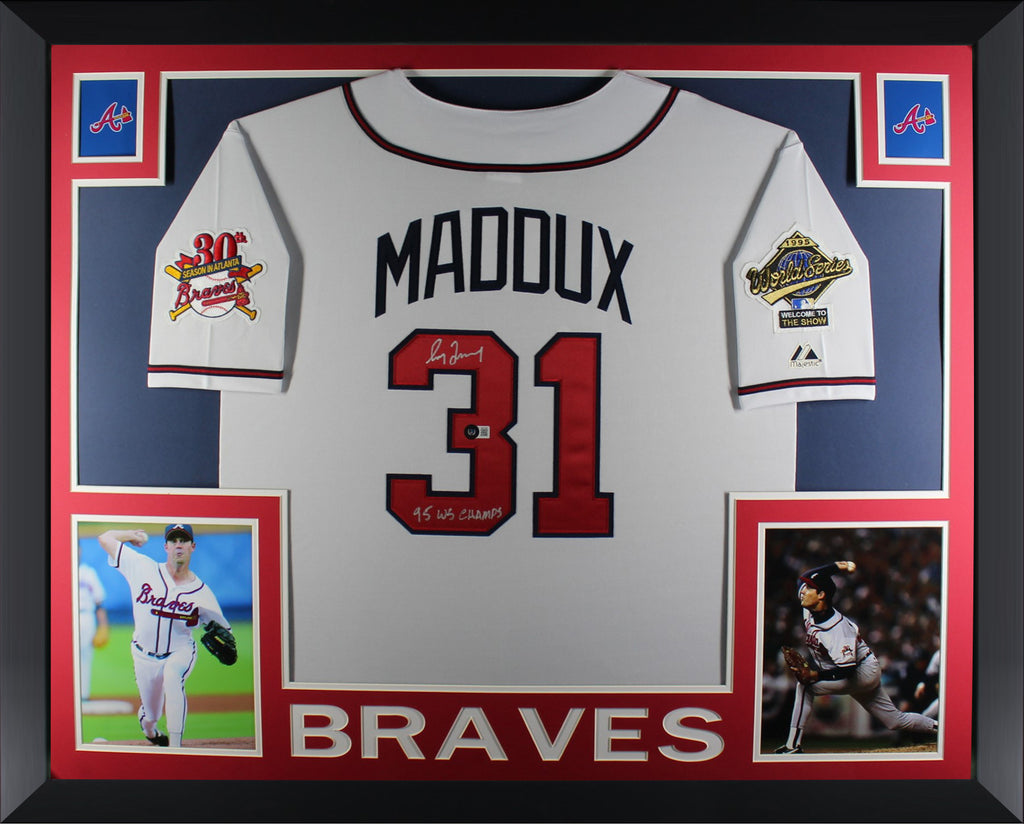 Greg Maddux Atlanta Braves Autographed Mitchell & Ness White 1995 Authentic  Jersey with HOF 2014 Inscription