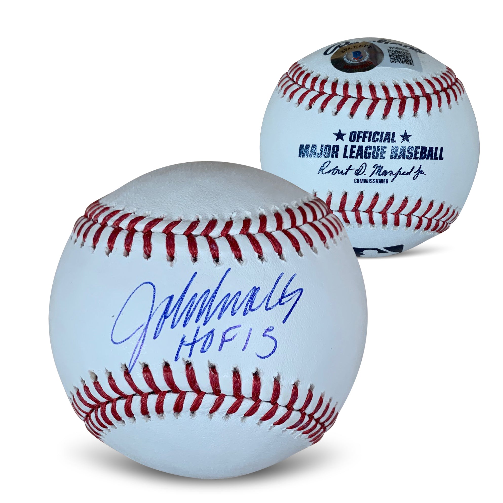 John Smoltz Autographed Official Hall of Fame Baseball with HOF 15  Inscription. Beckett Authentication.