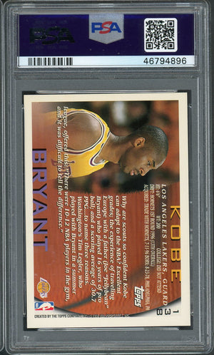 Kobe Bryant 1996 Topps Basketball Rookie Card RC #138 Graded PSA 8-Powers Sports Memorabilia