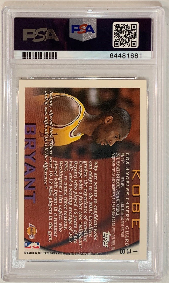 Kobe Bryant 1996 Topps Basketball Rookie Card RC #138 Graded PSA 7-Powers Sports Memorabilia