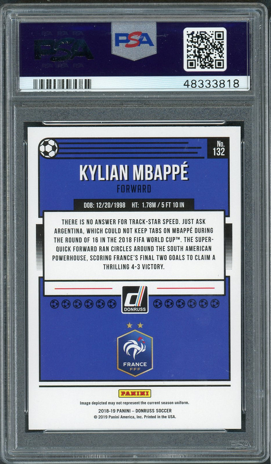 Kylian Mbappe France 2018 Panini Donruss Soccer Rookie Card RC #132 Gr
