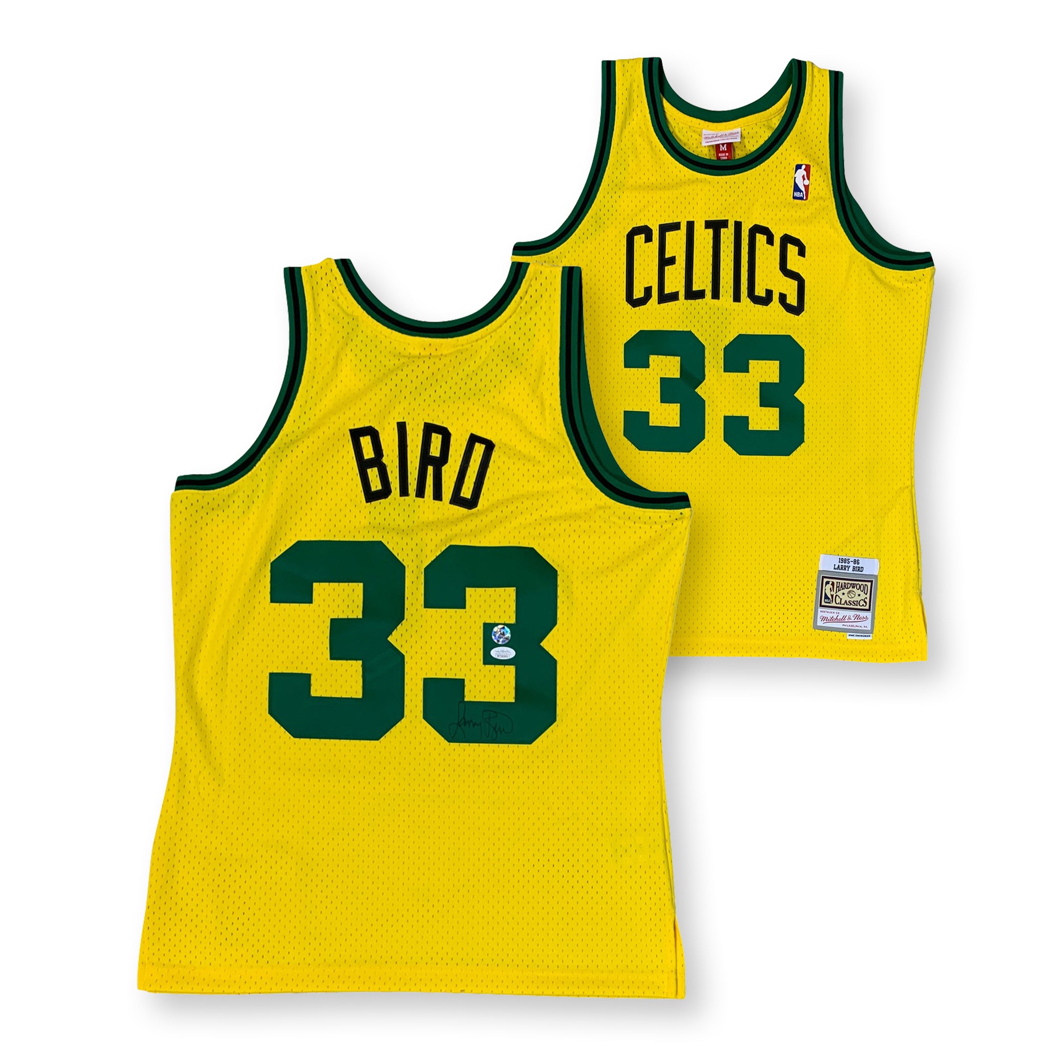 Boston Celtics Larry Bird Autographed Black Mitchell & Ness Gold Toile  Swingman Jersey Size M Beckett BAS Stock #177714 - Mill Creek Sports