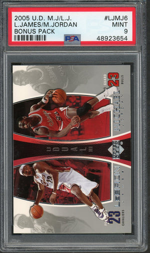 LeBron James Michael Jordan 2005 Upper Deck Bonus Pack Basketball Card #LJMJ6 Graded PSA 9 MINT-Powers Sports Memorabilia