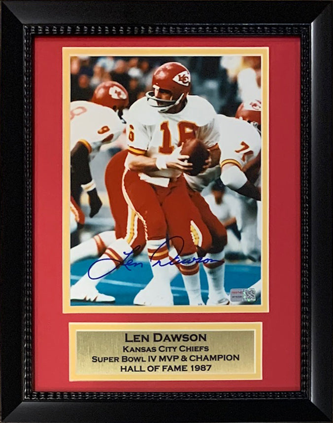 Len Dawson Autographed Kansas City Chiefs Signed Football 8x10 Framed Photo TRISTAR COA-Powers Sports Memorabilia