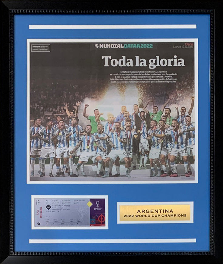 Argentina 2022 World Cup Champions Soccer 22x26 Clarin Framed Newspaper With Lionel Messi-Powers Sports Memorabilia