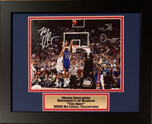 Mario Chalmers Autographed Kansas Jayhawks THE SHOT 2008 National Champions Signed Framed 8x10 Basketball Photo JSA COA-Powers Sports Memorabilia