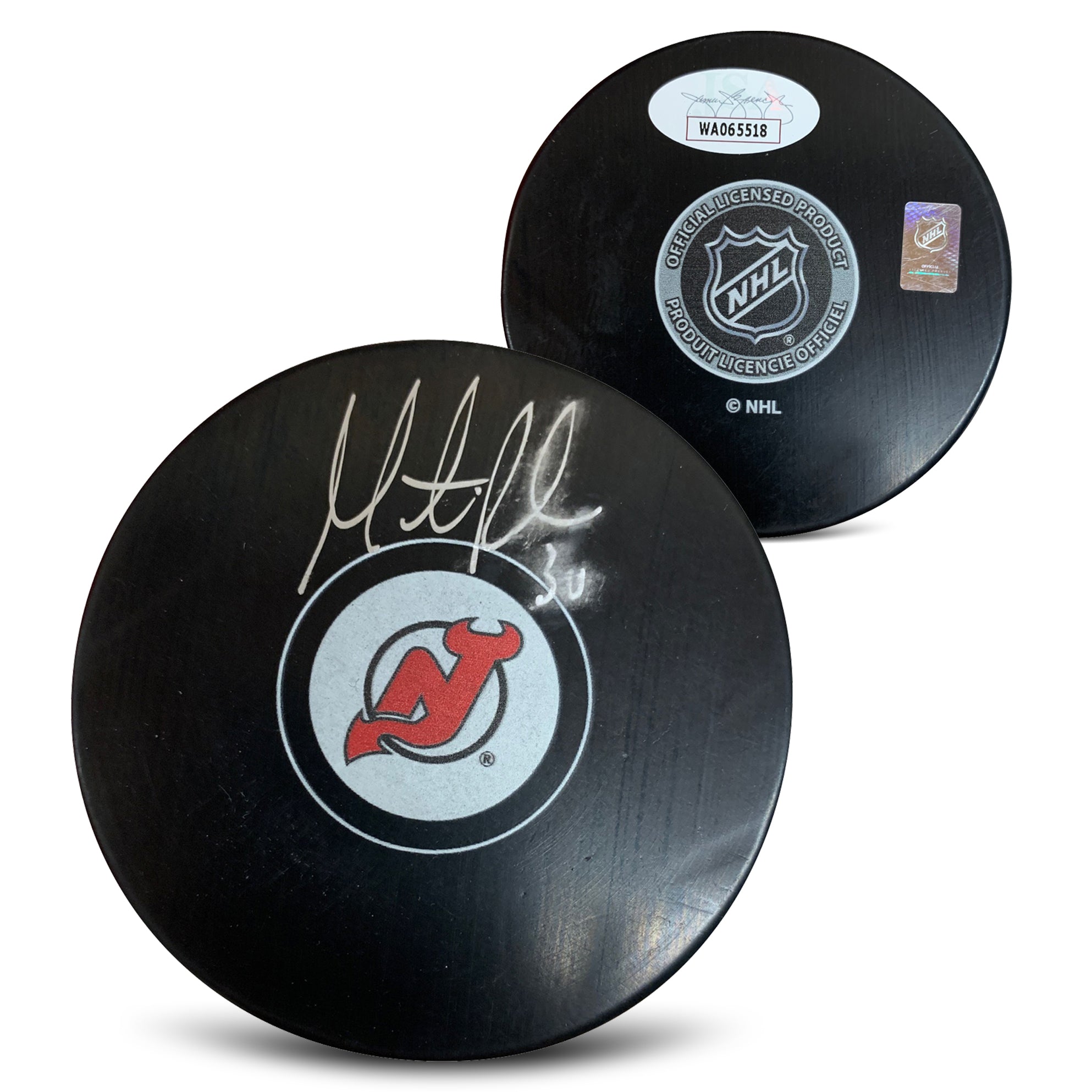 Martin Brodeur Autographed New Jersey Signed Hockey Puck JSA COA Smudged-Powers Sports Memorabilia