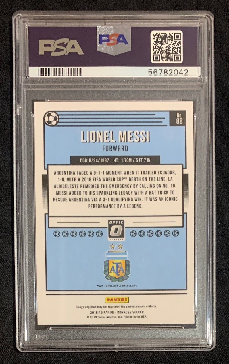 Lionel Messi 2018 Panini Donruss Optic Soccer Card #88 Graded PSA 9-Powers Sports Memorabilia