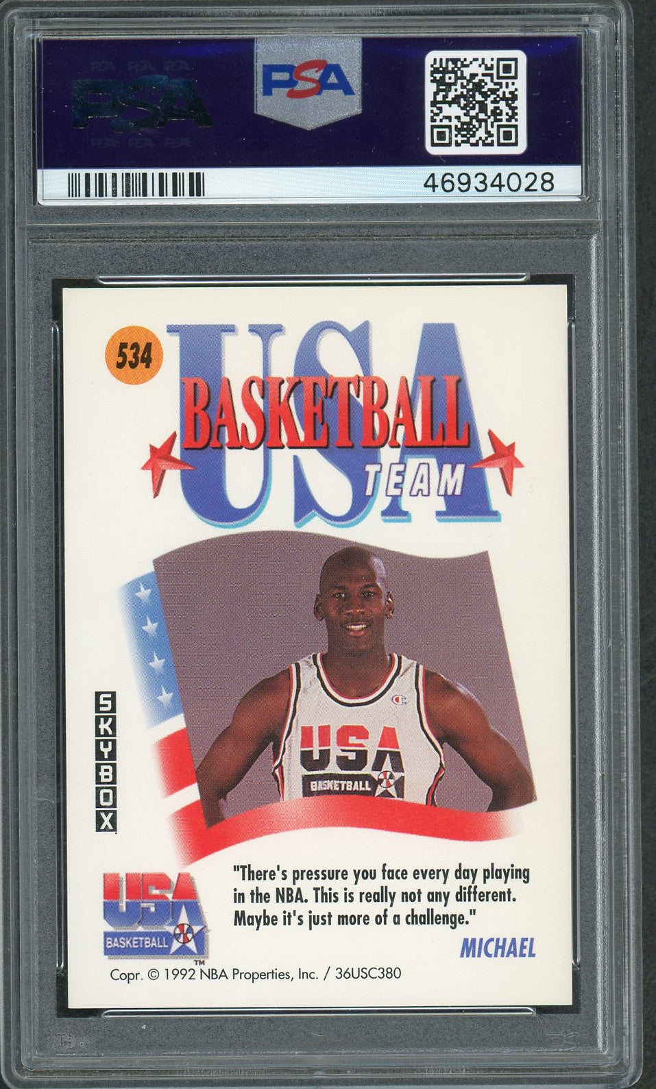 マイケル ジョーダン チーム USA 1991 スカイボックス バスケットボール カード #534 グレード PSA 9