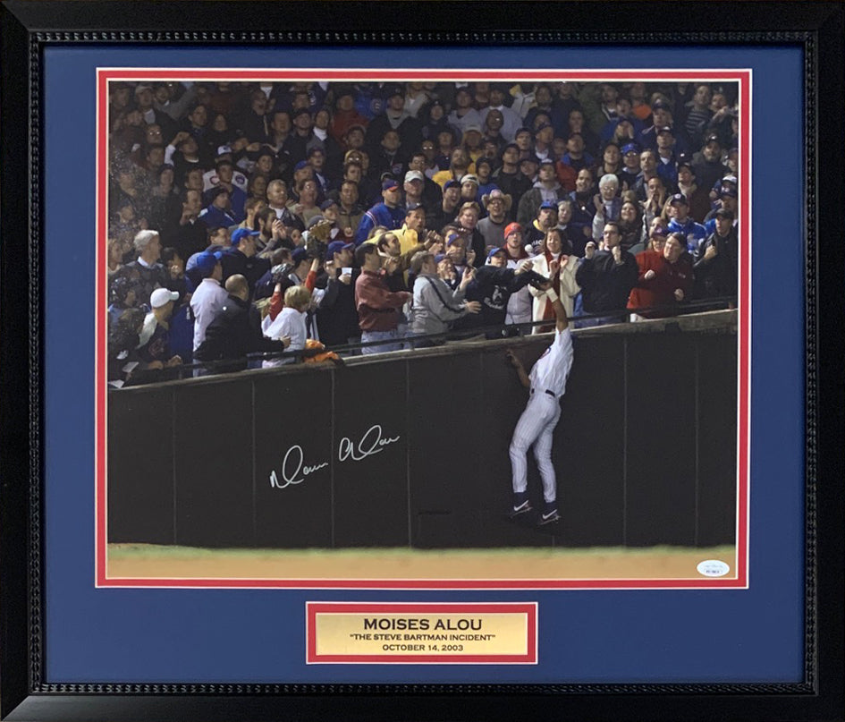 Moises Alou Autographed Chicago Cubs Steve Bartman Signed 16x20 Baseball Framed Photo JSA COA-Powers Sports Memorabilia