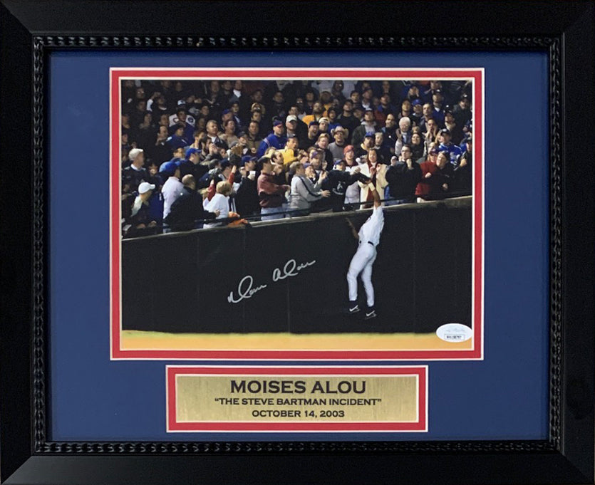 Moises Alou Autographed Chicago Cubs Steve Bartman Signed 8x10 Baseball Framed Photo JSA COA-Powers Sports Memorabilia