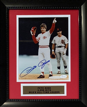 Pete Rose Autographed Cincinnati Signed Framed 8x10 Photo 4192 4256 Hit JSA COA-Powers Sports Memorabilia