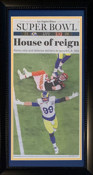 Los Angeles Super Bowl LVI 56 Framed Times Football Newspaper House of Reign ORIGINAL Front Page GET THE AUTHENTIC VERSION! 2/14/22-Powers Sports Memorabilia