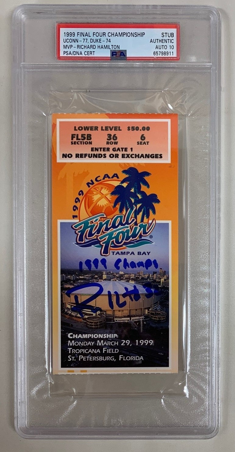 Richard Hamilton Autographed 1999 Final Four 4 Championship Signed Basketball Ticket Stub UCONN vs Duke Auto Graded PSA DNA 10 65798911-Powers Sports Memorabilia