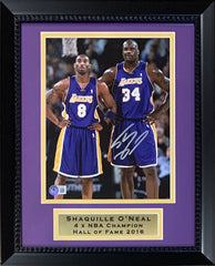 Shaquille O'Neal Autographed Los Angeles Lakers Signed Basketball 8x10 Framed Photo With Kobe Bryant Beckett COA