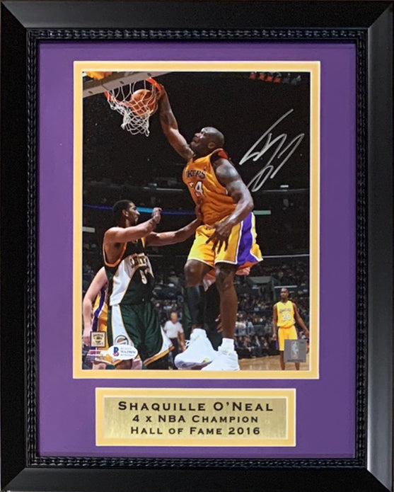 Shaquille O'Neal Autographed Los Angeles Lakers Signed Basketball 8x10 Framed Photo Beckett COA-Powers Sports Memorabilia