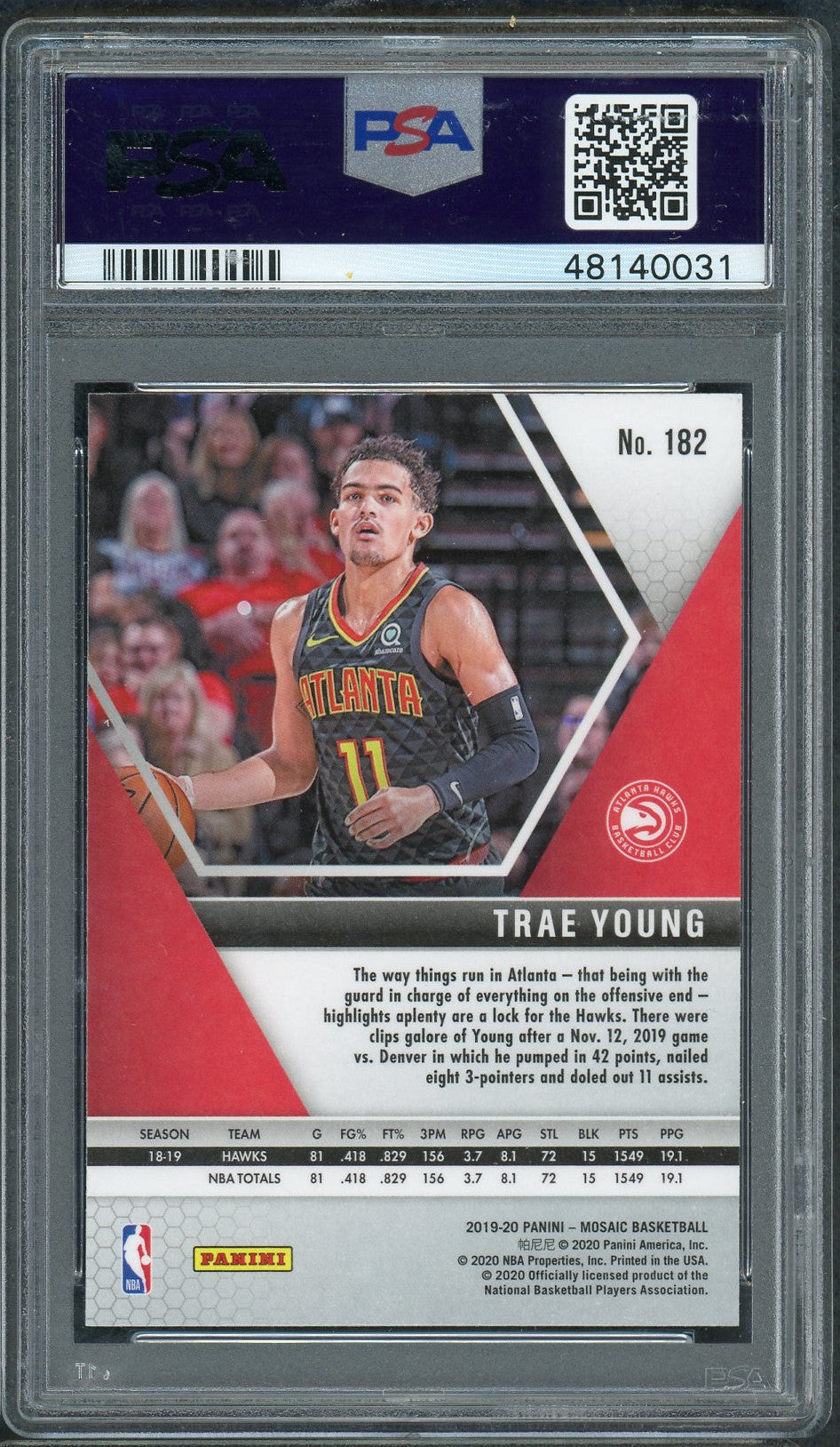 Trae Young 2019 Panini Mosaic Basketball Card #182 Graded PSA 10 GEM MINT-Powers Sports Memorabilia