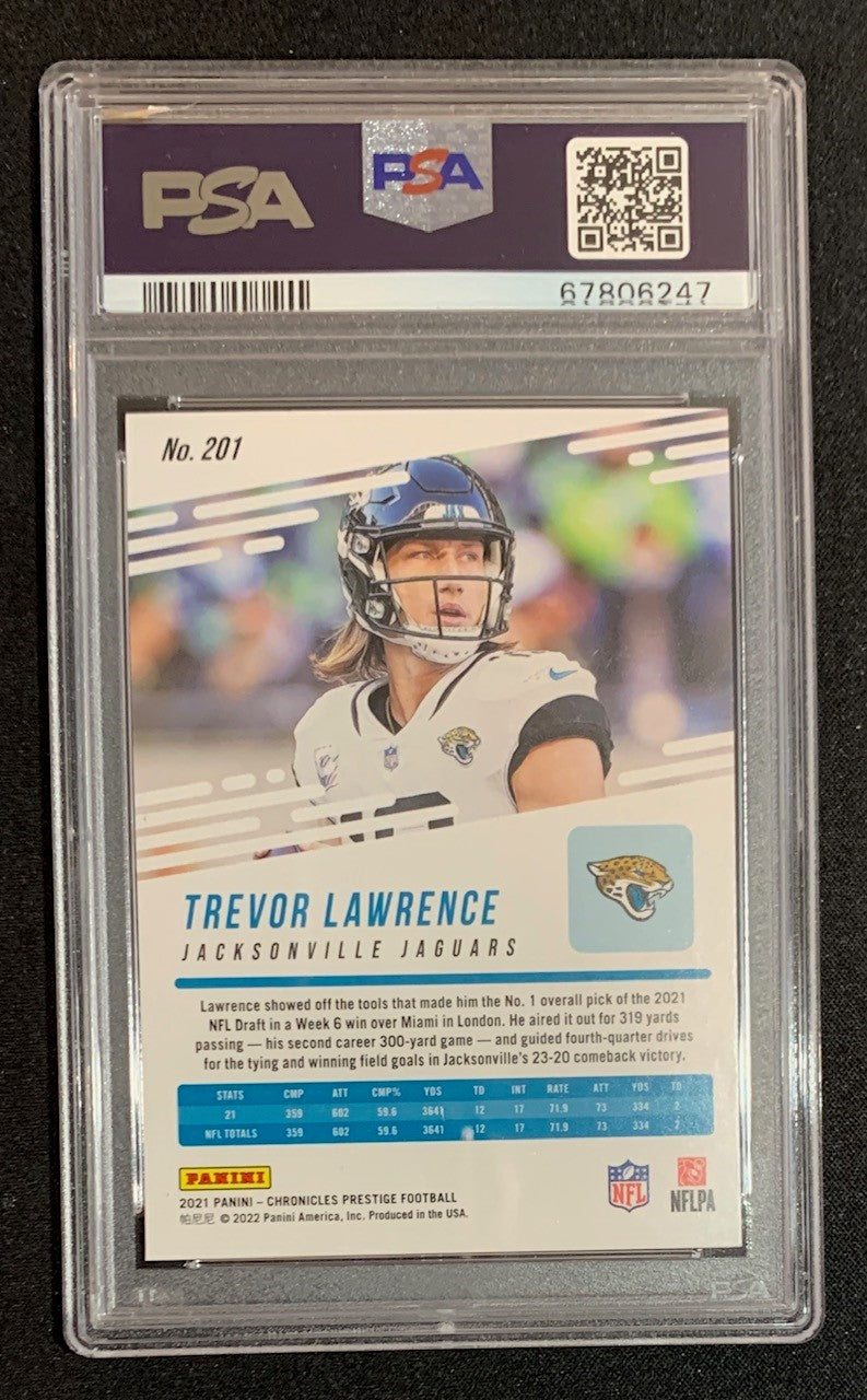 Trevor Lawrence 2021 Panini Chronicles Prestige Rookie Update Football Card RC #201 Graded PSA 10-Powers Sports Memorabilia