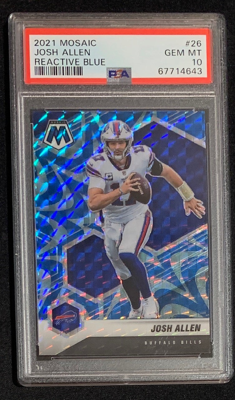 Josh Allen 2021 Panini Mosaic Reactive Blue Football Card #26 Graded P