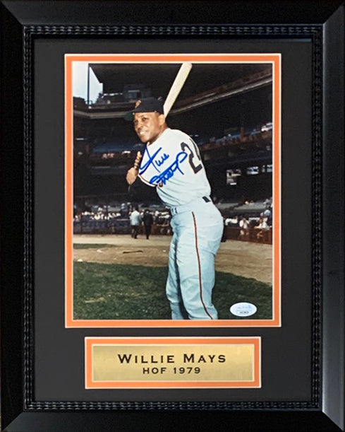 Willie Mays Autographed San Francisco Giants Signed Baseball 8x10 Framed Photo JSA COA 1-Powers Sports Memorabilia